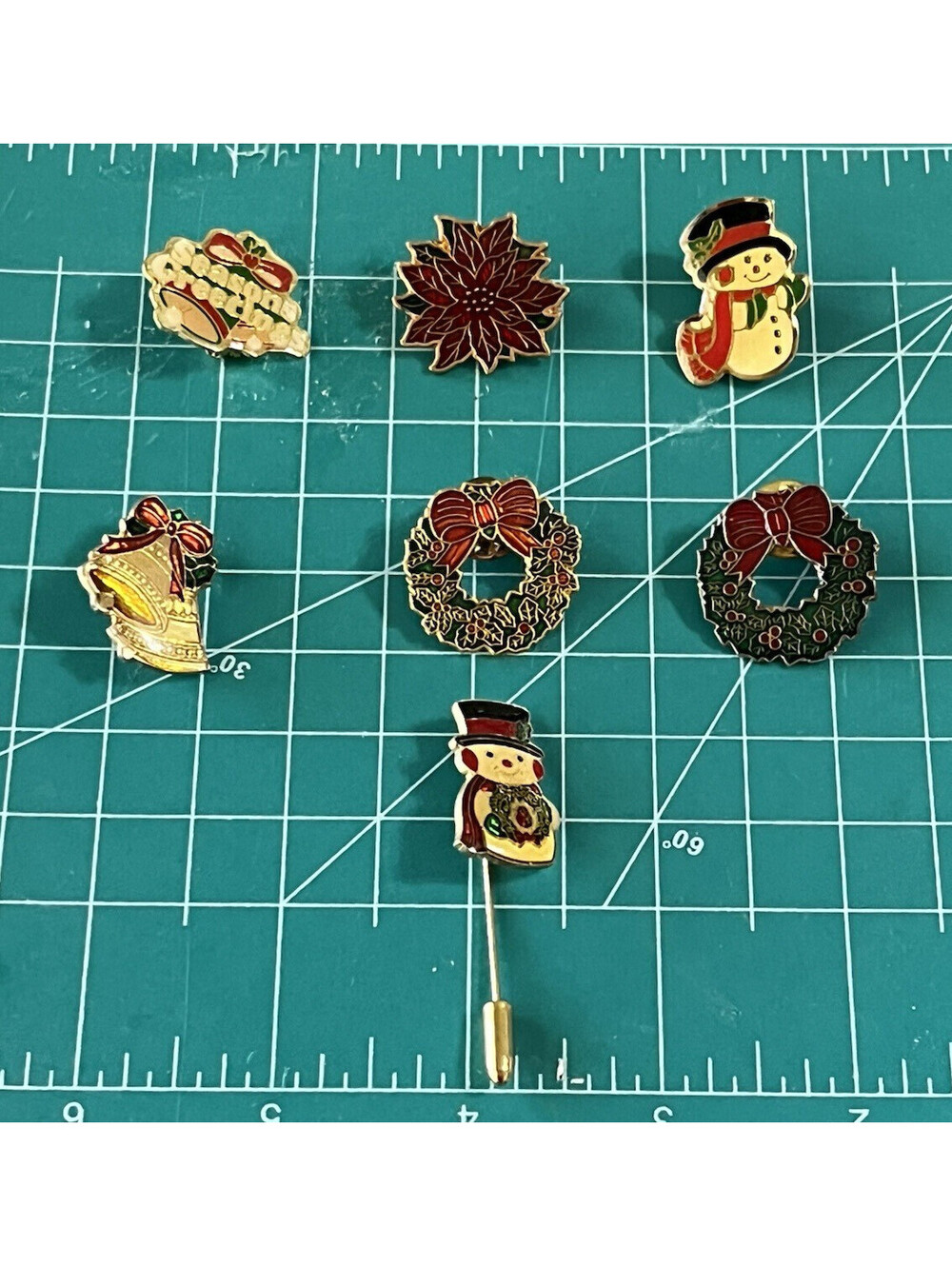 Lot of 7 Vintage Christmas Holiday Brooch Pins Multicolor Metal Enamel